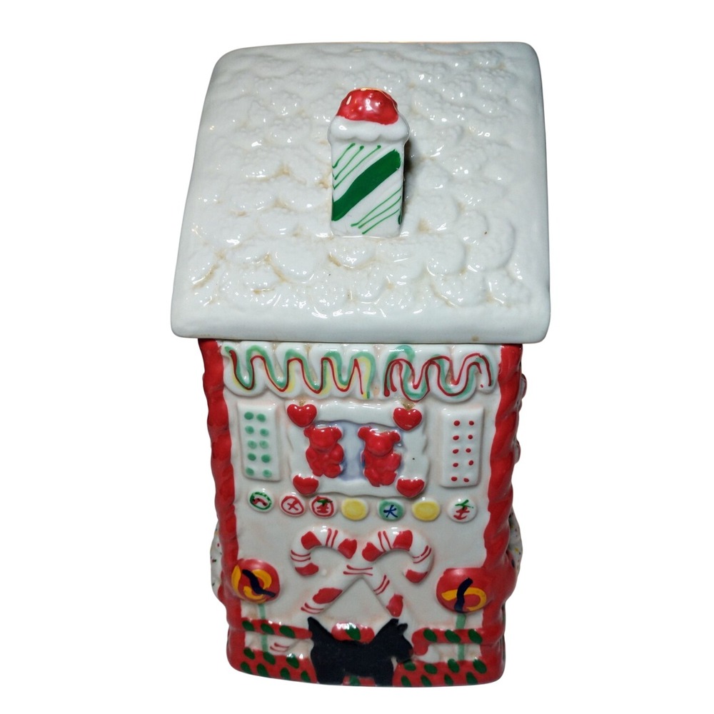 Vintage Christmas Gingerbread House Ceramic Cookie Jar Hand Painted Kitsch Retro - Picture 5 of 9